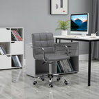 Comfortable Mid Back Swivel Home Office Chair - Grey PU Leather, Arm & Wheel