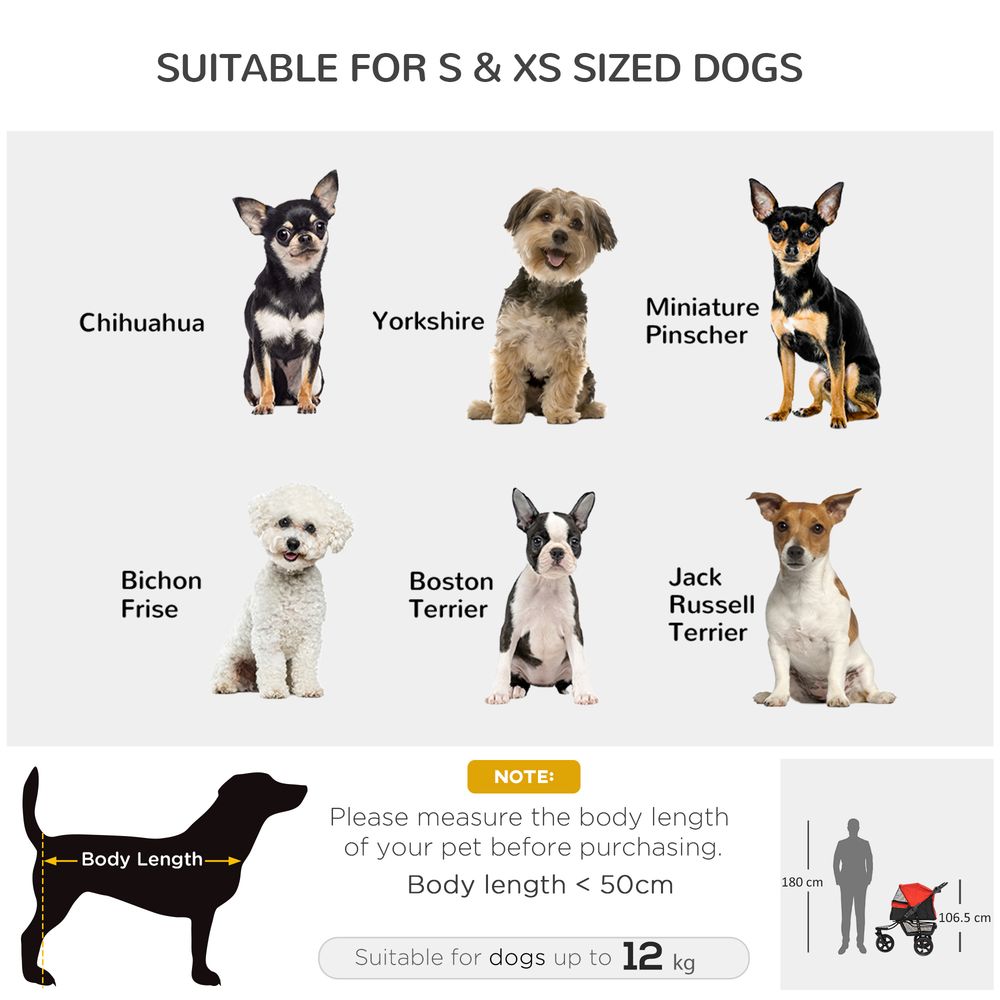 IE Located Folding Pet Stroller 3 Wheel Dog Jogger Travel Carrier Adjustable Canopy Storage Brake Mesh Window for Small Miniature Dog Cat Red
