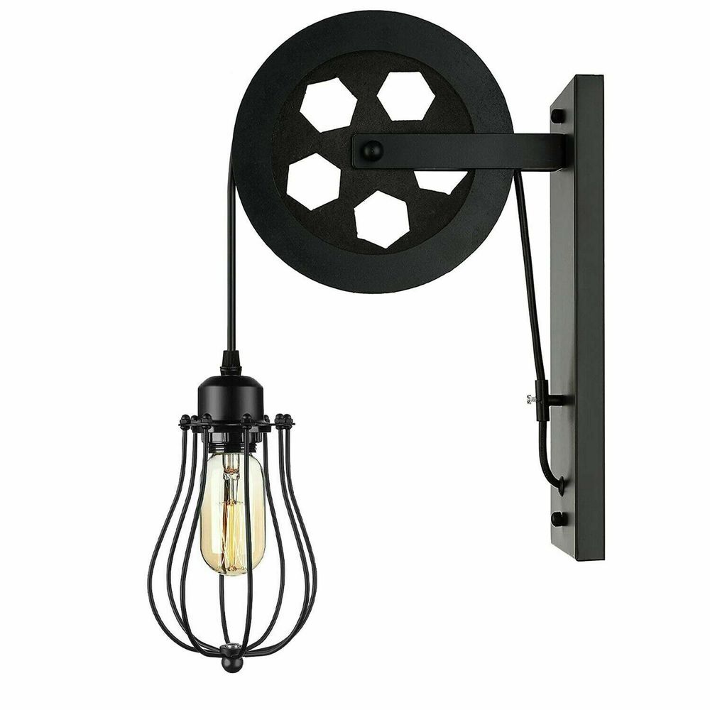 Retro Industrial Pulley Wheel Cage Wall Light E27~1212