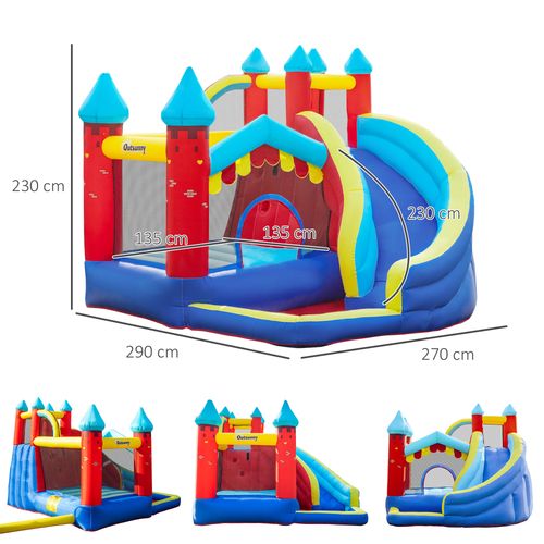 4 In 1 Kids Bouncy Castle, Large Inflatable House w/Trampoline, Slide, Water Pool, Climbing Wall, Includes Blower, Bag, Ages 3-8 Years, 2.9 x 2.7 x 2.3m
