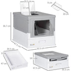 Hooded Cat Litter Box with Scoop - Portable, Privacy, Grey