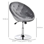 Swivel Dressing Stool, Velvet-feel Upholstered Vanity Chair, Adjustable Height Tub Makeup Chair with Button Tufting and Thick Padding, Breakfast Dining Chair, Grey