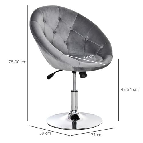 Swivel Dressing Stool, Velvet-feel Upholstered Vanity Chair, Adjustable Height Tub Makeup Chair with Button Tufting and Thick Padding, Breakfast Dining Chair, Grey