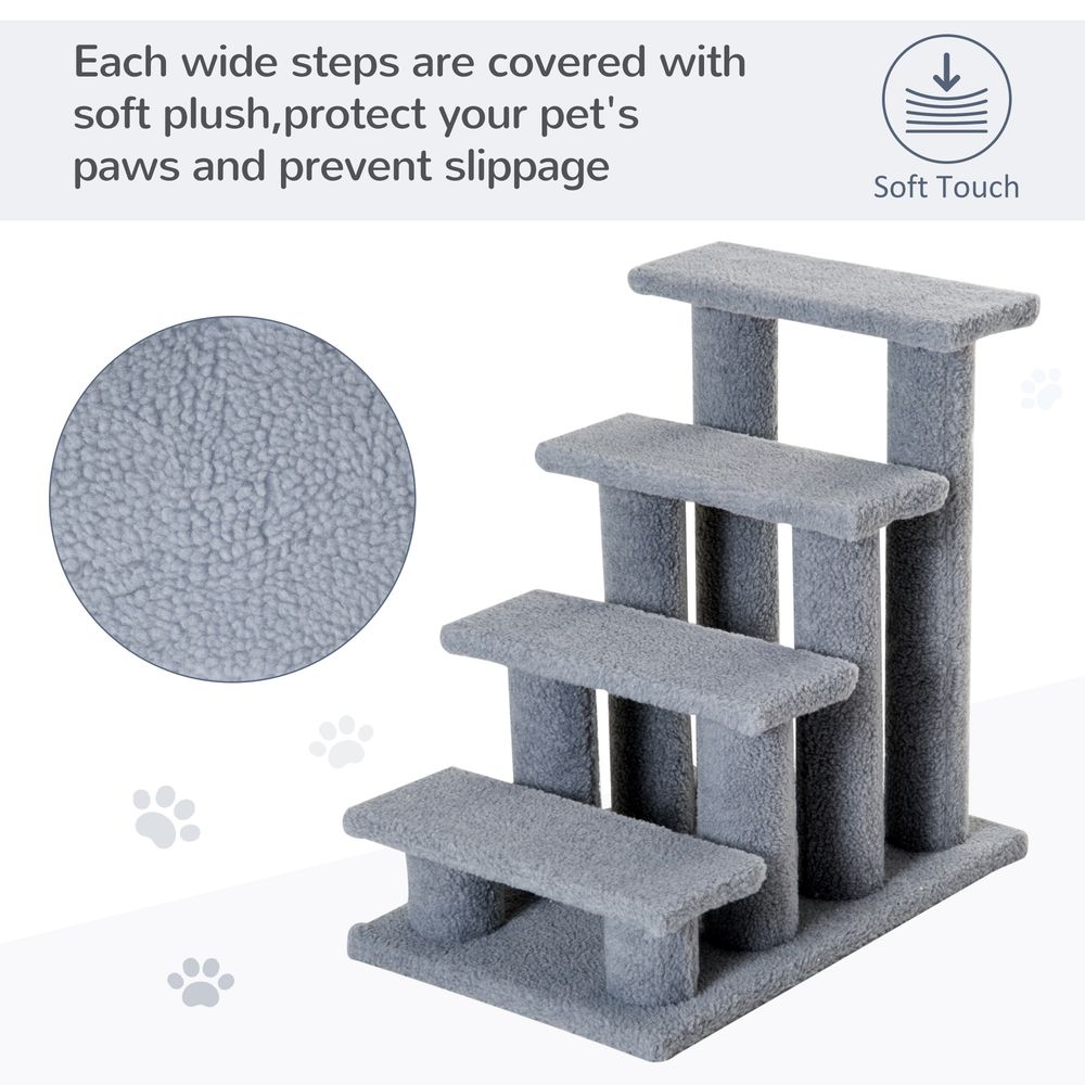 Dog Steps for Bed 4 Step Pet Stairs for Sofa Dog Cat Climb Ladder 63x43x60 cm Grey