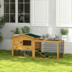 Rabbit Hutch Pet House Outdoor Run Design w/ Water-Resistant Paint Ramp