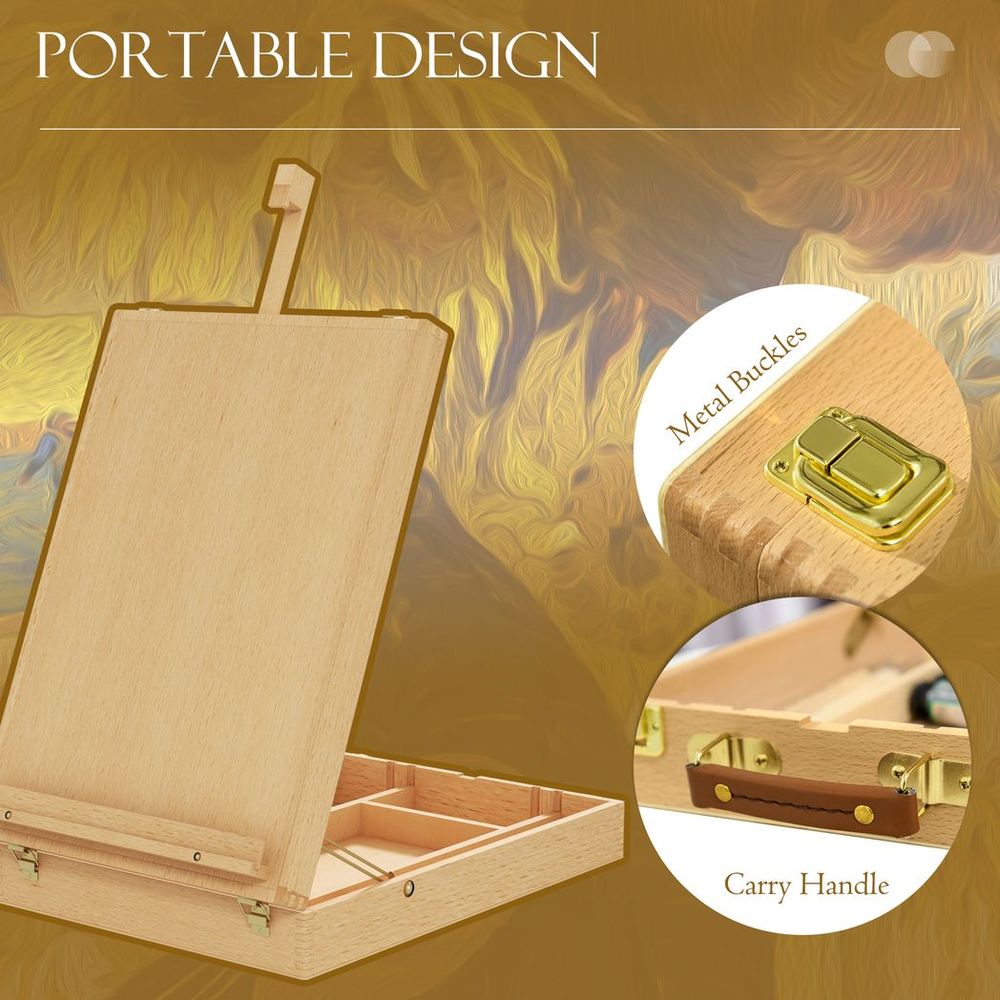Table Easel Box for Artists - Canvas up to 61cm, Adjustable Sketch Board, Storage Compartments