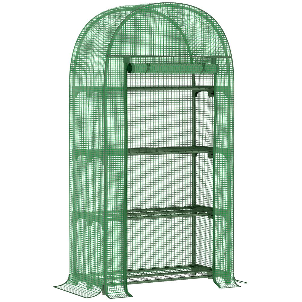 Portable Mini Greenhouse: 80x49x160cm, Steel Frame, PE Cover, Roll-Up Zip Door, Green
