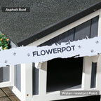 Wooden Cat House Outdoor w/ Flower Pot, Window, Multiple Entrances