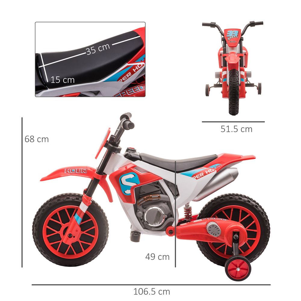 Electric Ride-On Motorbike for Kids - Training Wheels - Ages 3-5 - Red