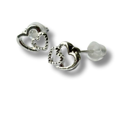 Two Hearts Silver Stud Earrings