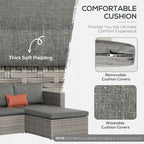 3 Pc PE Rattan Corner Sofa Set, w/ Tempered Glass Table-top & Soft Cushion Grey