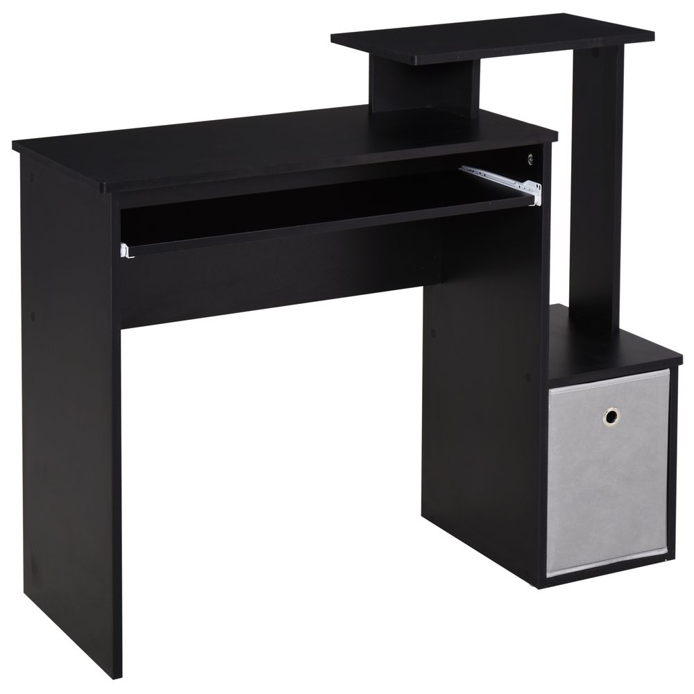 Black Computer Desk with Sliding Keyboard Tray & Storage Drawer - Unique Design