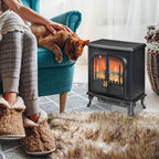 Electric Fireplace LED Fire Flame Effect, Double Door, 1000W/2000W, Black