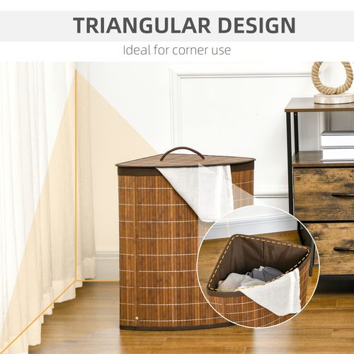 55L Bamboo Corner Laundry Hamper Bamboo Laundry Basket Brown