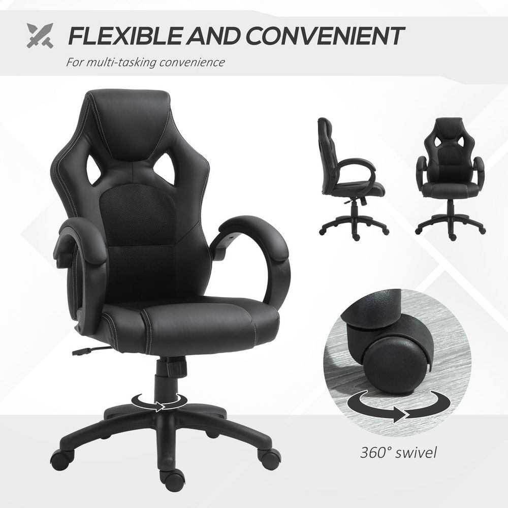 Swivel Gaming Chair - Adjustable Height, 360° Swivel, PU Leather - Black