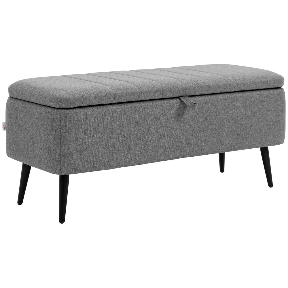Storage Ottoman, Grey Linen Fabric, Steel Legs - Versatile Footstool Bench