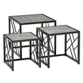 Nesting Coffee Tables, Set of 3 Square Side Tables with Black Metal Frame, for Living Room, Bedroom and Office, Grey