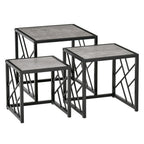 Nesting Coffee Tables, Set of 3 Square Side Tables with Black Metal Frame, for Living Room, Bedroom and Office, Grey