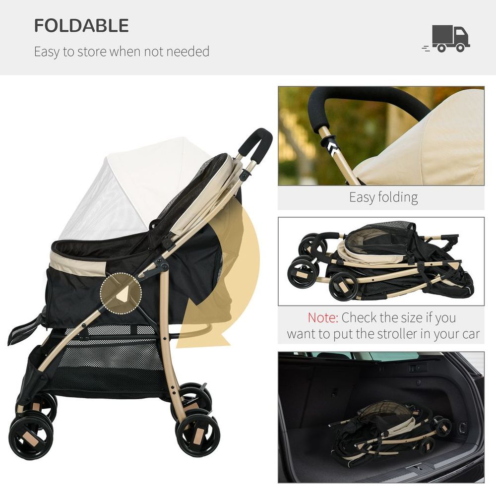 Pet Stroller - XS/S Dogs w/ Rain Cover - Khaki