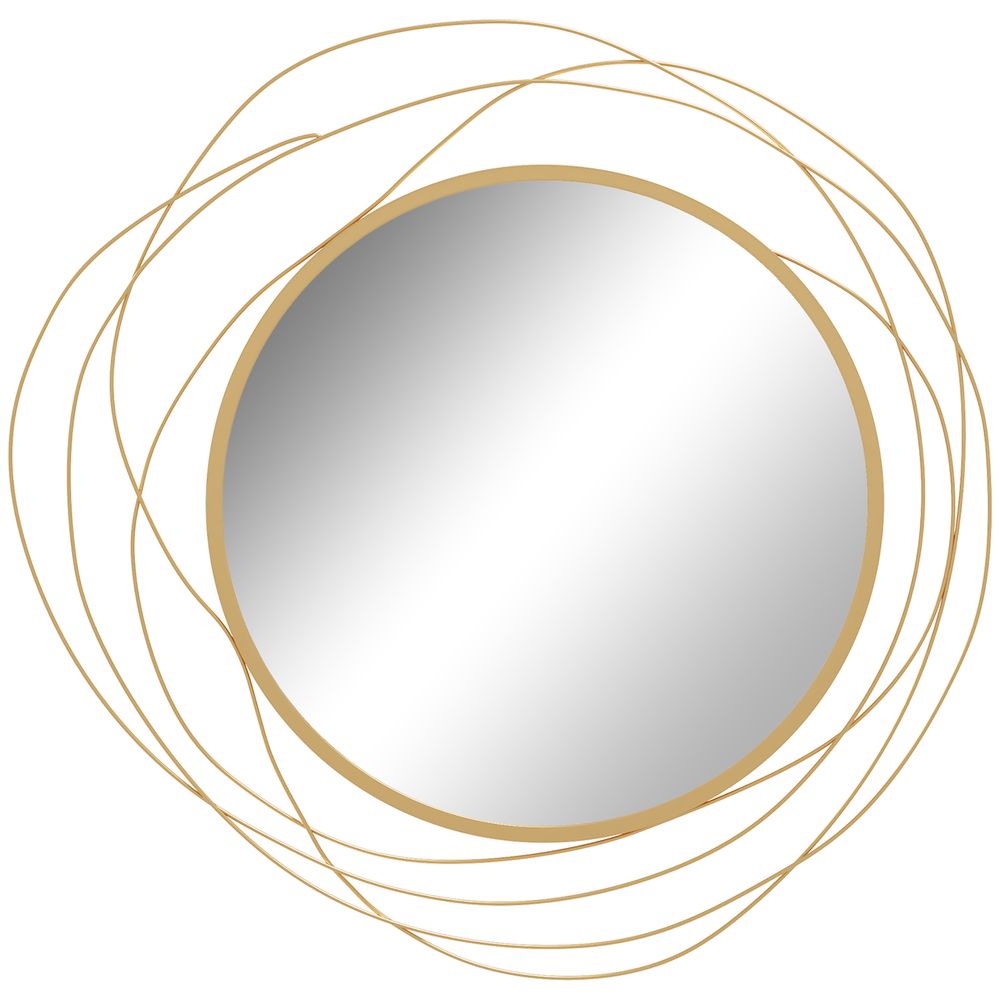 Metal Wall Art 65cm Round Mirror for Living Room Dining Room Gold Tone - Φ43cm