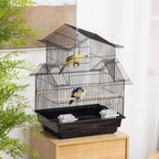 Metal Bird Cage w/ Plastic Perch & Food Container - 50.5x40x63cm - Black