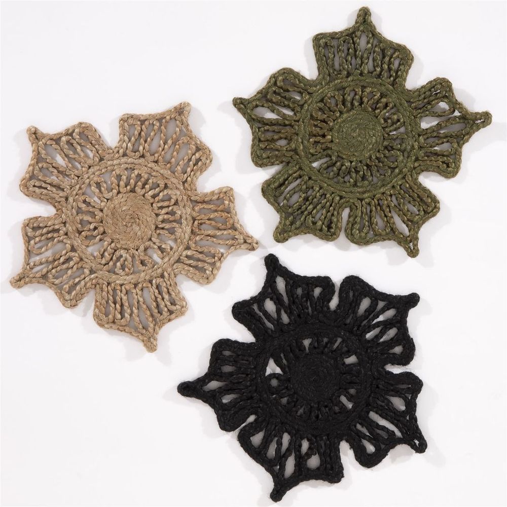 Jute Star Placemats - Set of 2, Olive - 36x36cm