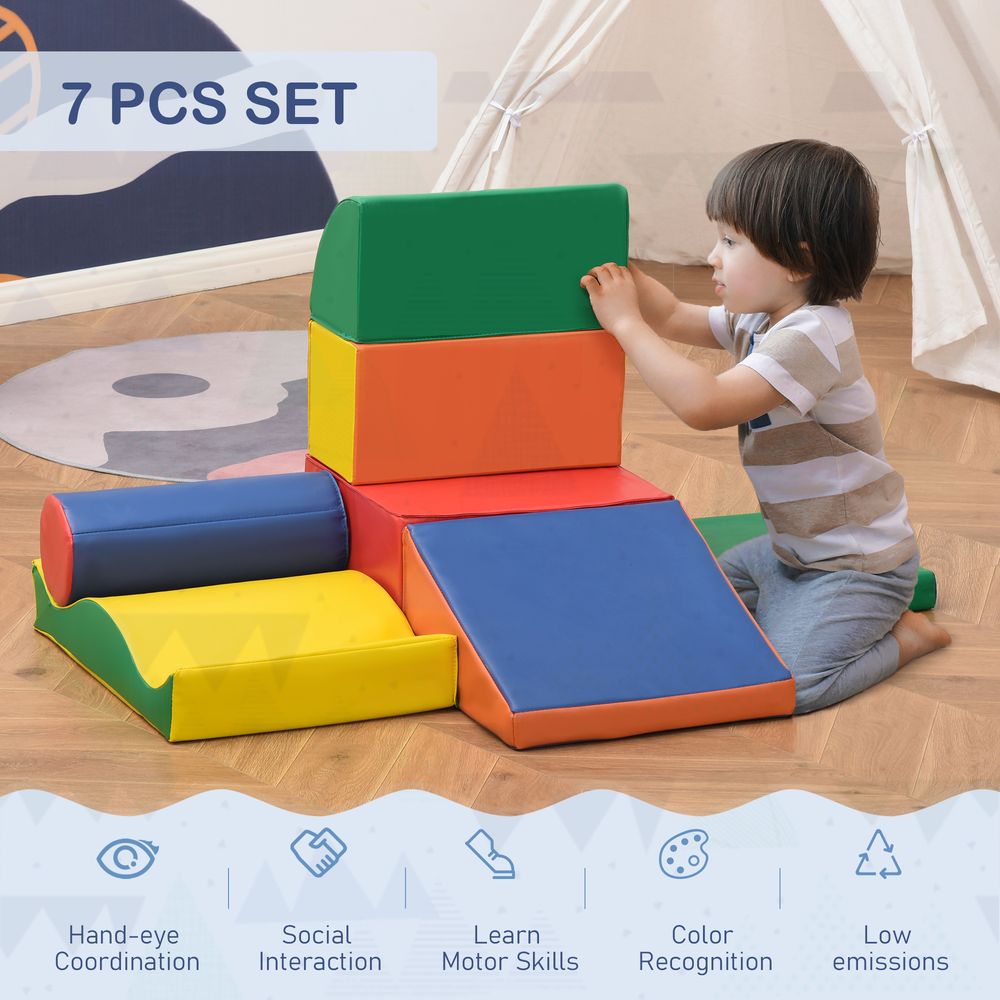 7 Piece Climb and Crawl Activity Play Set Kids Soft Foam Blocks Toddler Soft Play Equipment Building and Stacking Blocks Educational Play