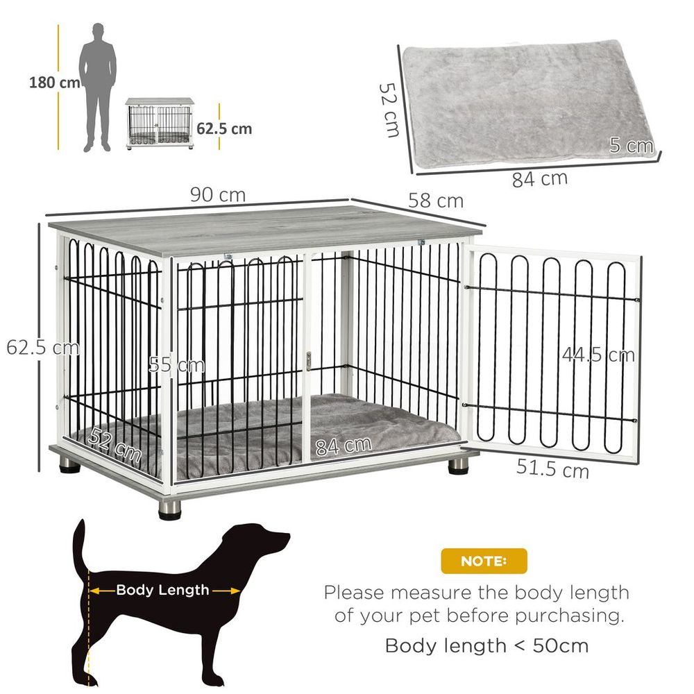 Dog Crate Furniture End Table w/ Soft Washable Cushion, Lockable Door