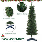 1.5m 5ft Artificial Pine Pencil Slim Christmas Tree 294 Branch Tips with Stand