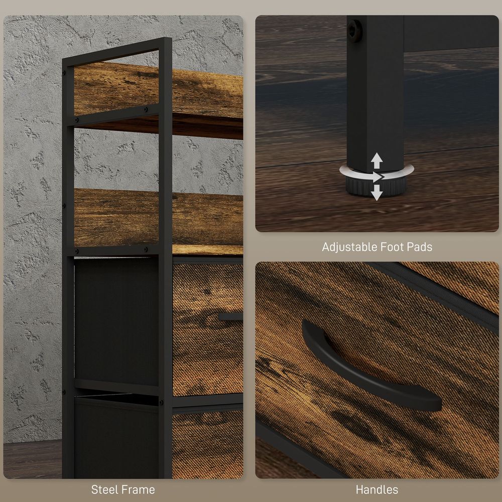Bedroom Chest of Drawers 7 Drawer Dresser w/ Shelves, Rustic Brown