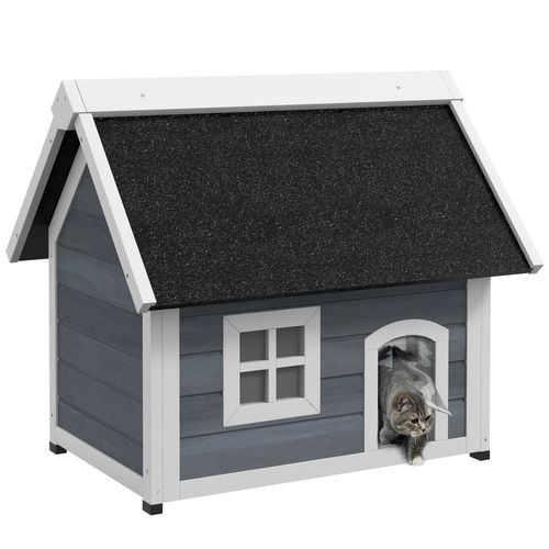 ?Outdoor Feral Cat House with Openable Asphalt Roof,?Grey
