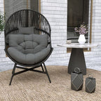 Standing Rattan Garden Egg Chair with Headrest, Charcoal Grey