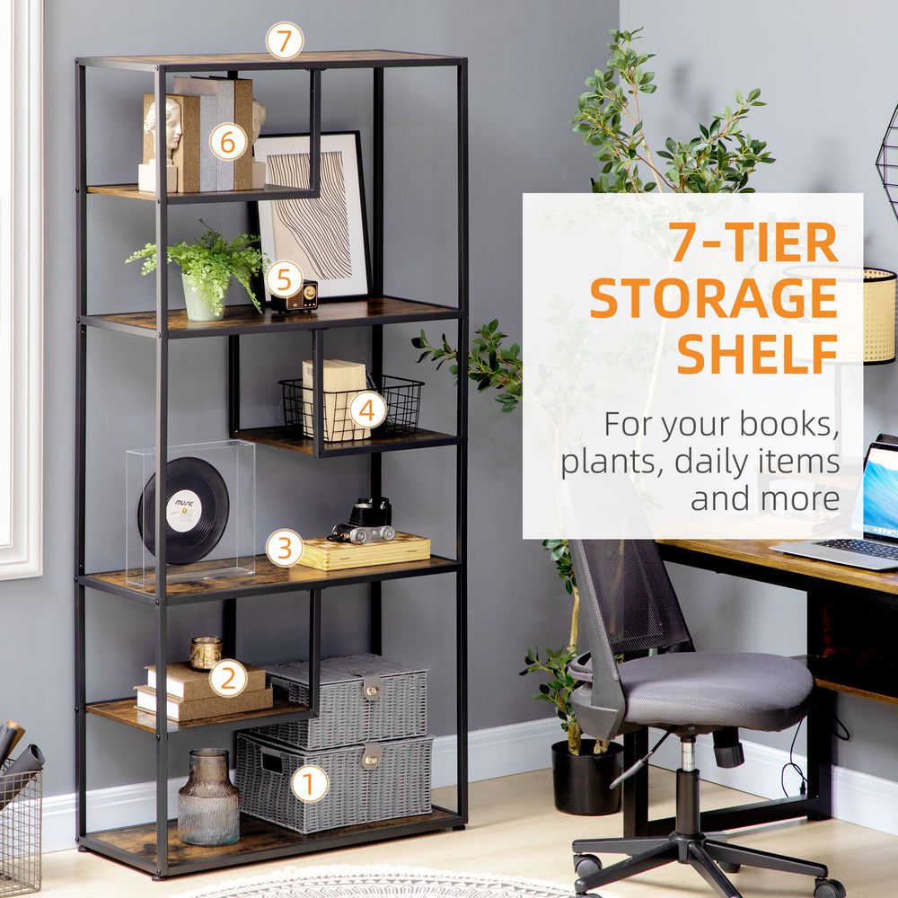 7 Tier Storage Shelves, Free Standing Book Shelf for Study, Living Room