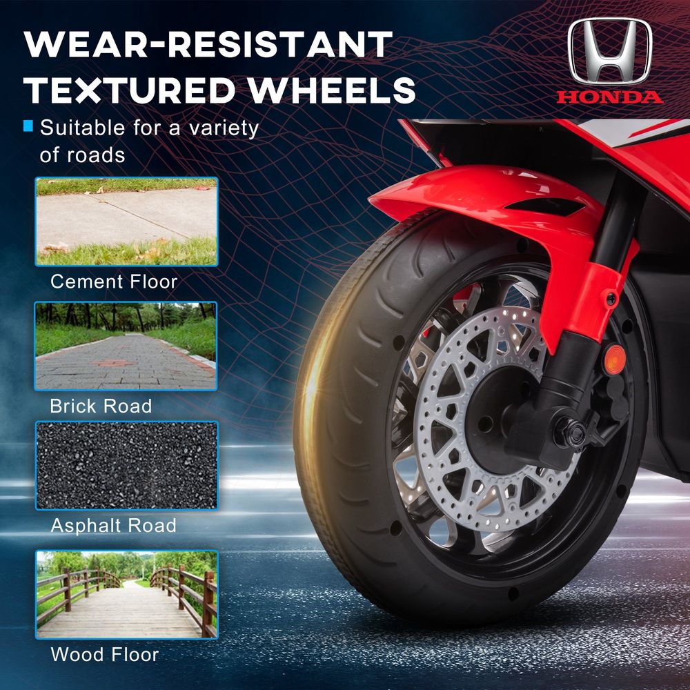 Honda Licensed 6V Kids Electric Motorbike Ride On Motorcycle Vehicle w/Headlights, Music, Training Wheels, for Ages 3-5 Years Red 3-5 Years Red