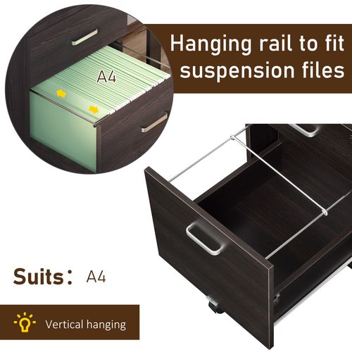2-Drawer Locking Office Filing Cabinet w/ 5 Wheels Rolling Storage Hanging Legal Letter Files Cupboard Home Organisation Black Wood Grain