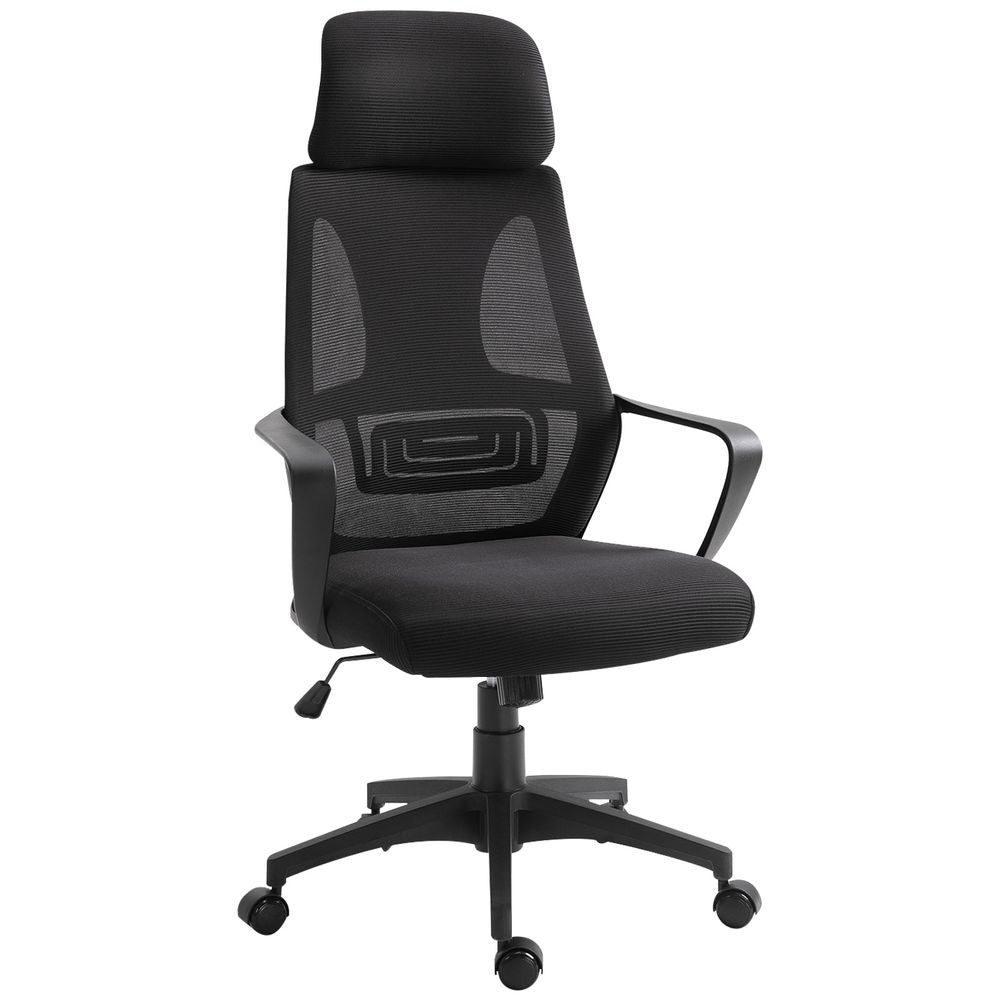 Mesh Back Office Chair - Adjustable Height & Padded Headrest - Comfortable - All Black