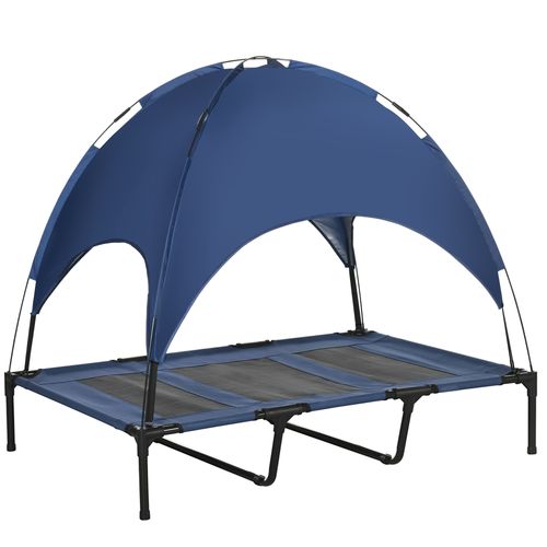 122cm Elevated Dog Bed Cooling Raised Pet Cot UV Protection Canopy Blue