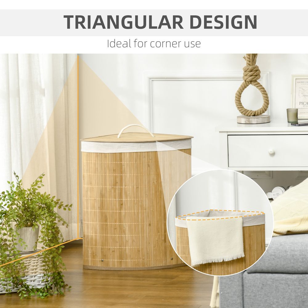 55L Bamboo Corner Laundry Hamper Bamboo Laundry Basket 38x38x57cm