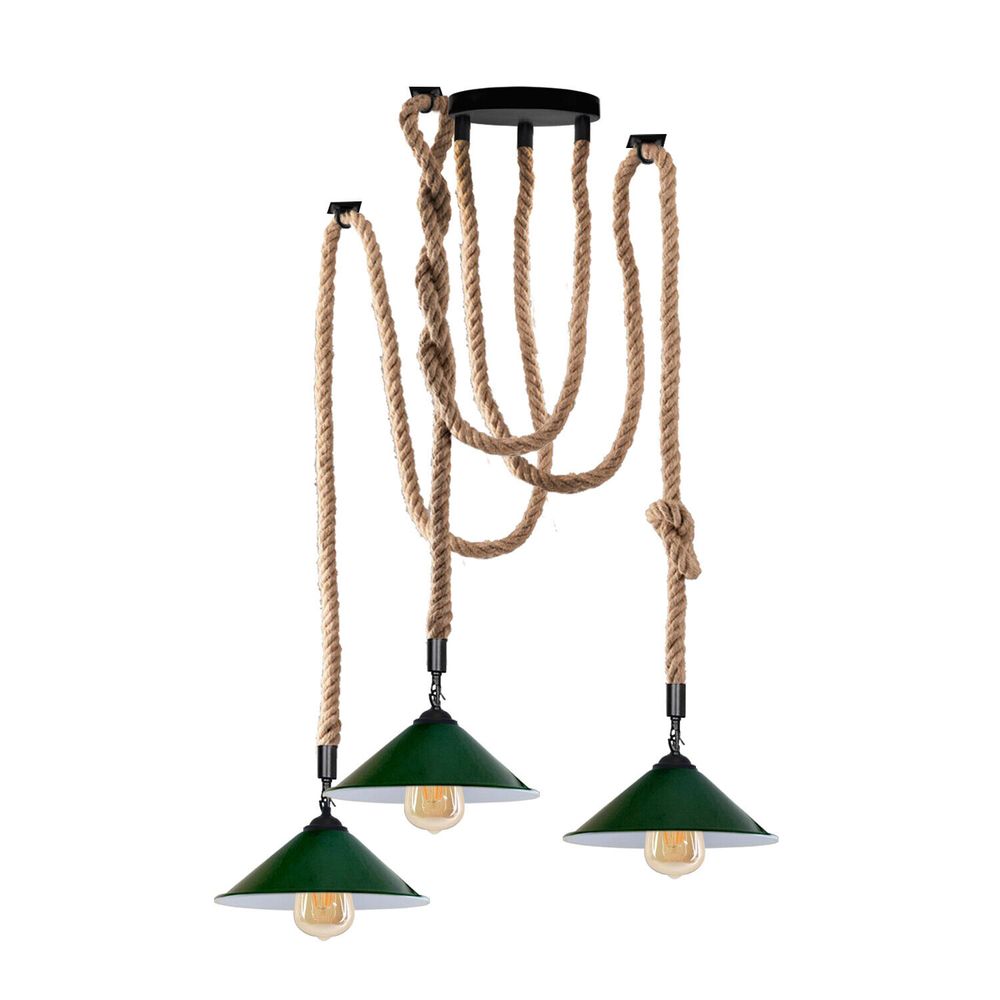 Industrial Pendant Light Retro Vintage Chandelier Hemp Rope Ceiling spider with bulb