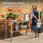2 Tier Potting Bench Table, Galvanised Work Bench, Silver Tone