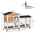 Rabbit Hutch Outdoor with Run Guinea Hutch 2-Tier Bunny Cage w/Wheels No-Leak Plastic Tray 157.4 x 53 x 99.5 cm - Yellow