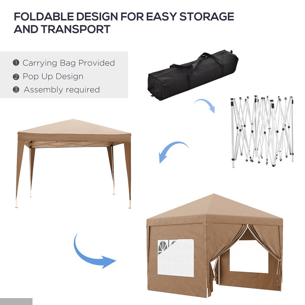 3x3 m Pop Up Gazebo Party Tent Canopy Marquee with Storage Bag Coffee