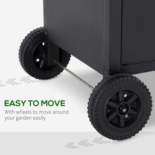 4+1 Burner Gas BBQ Grill, Outdoor Barbecue Trolley with Wheels, Warming Rack, Side Shelves, Cabinet, Thermometer for Garden, Party, Camping, 125 L x 51 W x 100 H cm, Black