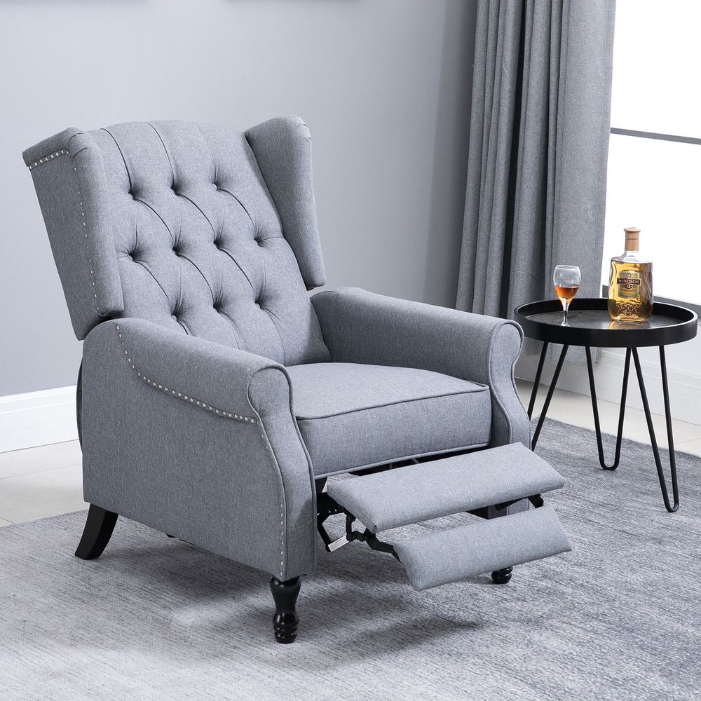 Luxury Recliner Armchair - Fabric Reclining Chair w/ Footrest - Light Grey - Free Shipping