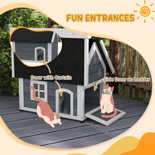 ?Outdoor Feral Cat House with Openable Asphalt Roof,?Grey