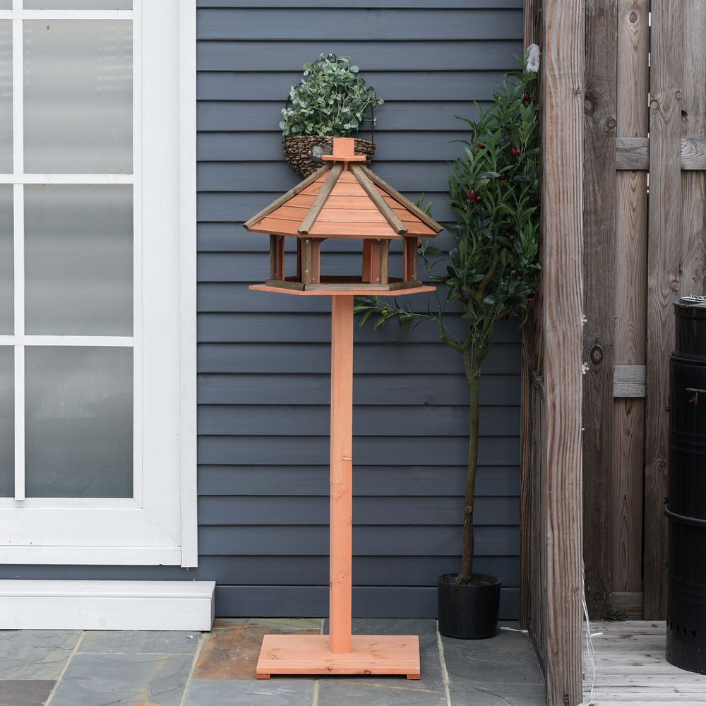 Wooden Bird Feeder Bird Table with Roof for Outside Use Brown 130cm