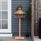 Wooden Bird Feeder Bird Table with Roof for Outside Use Brown 130cm
