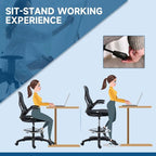 Draughtsman Chair Tall Office Chair w/ Adjustable Footrest Ring Black