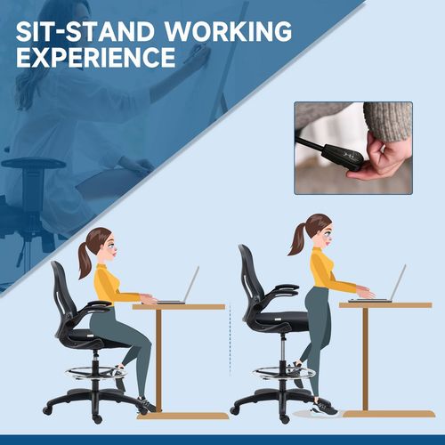 Draughtsman Chair Tall Office Chair w/ Adjustable Footrest Ring Black