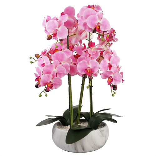 60cm Orchid Artificial Pink Marble Effect Ceramic Planter in Pink